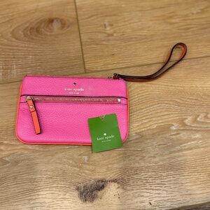 Kate Spade Pink Pebbled Leather Wristlet Purse with Gold Logo
